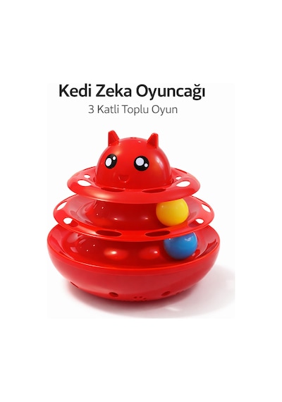 Hacıyatmaz Kedi Oyuncağı 3 Katlı Toplu Zeka Oyuncağı 20x21 Cm Devrilmez Interaktif Mama Oyuncağı