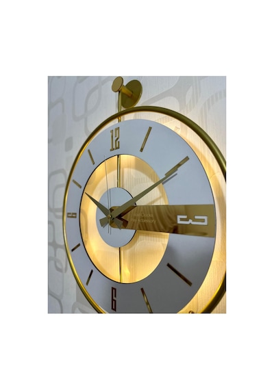Pey Aksesuar Metal Camlı 40x60cm Duvar Saati Işıklı Gerçek Cam Duvar Saati Modern Tasarım Gold-şeffaf-beyaz