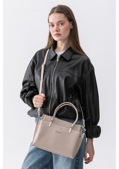 Just Polo Pera Ayarlanabilir Askılı Kabartma Yazılı Çok Bölmeli Geniş Hacimli Kadın El Ve Kol Çantası Pbu5404 Taş
