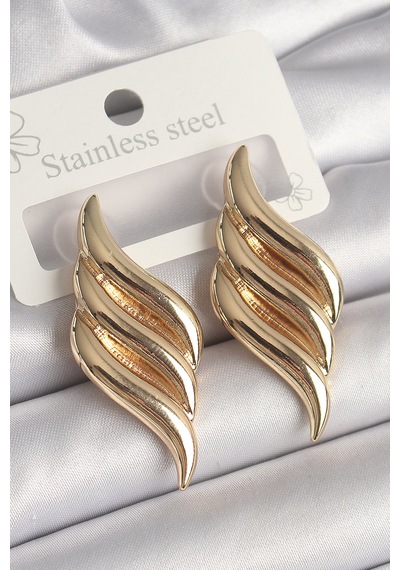 Pirinç Gold Renk 3 Sıra Dalga Model Kadın Küpe - Tj-bkp10237 Diğer