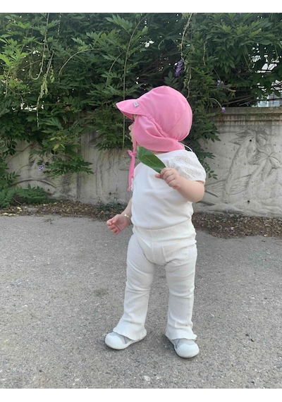 Yorni Flap Ense Korumalı Boyundan Bağlamalı Bebek Güneş Şapka Pembe