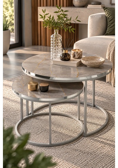 Sulorahome Gümüş Metal Ayaklı Mermer Desenli 2'li Yuvarlak Orta Sehpa Seti Antrasit - Safirmeşe Sulorahome Gümüş Metal Ayaklı Mermer Desenli 2'li Yuvarlak Orta Sehpa Seti Antrasit - Safirmeşe