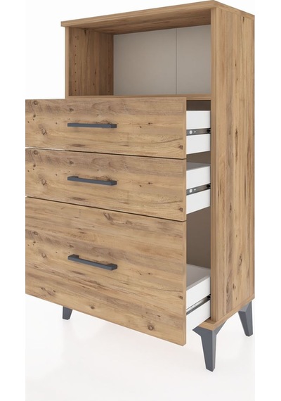 Arges Komodin Tek Raflı 3 Çekmeceli 60x30x106 Çam-çam Çam