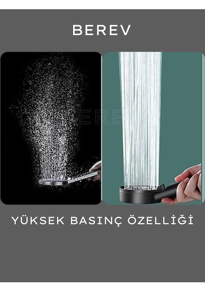 Berev  5 Fonksiyonlu Yüksek Basınçlı Ayarlanabilir Duş Başlığı Siyah