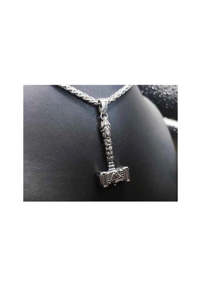 Lunarie Mjölnir Thor Çekici Kolye Eskitme Gümüş Renk Valknut