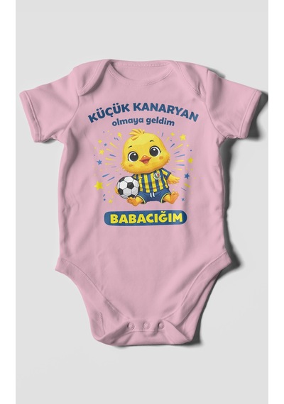 Morivokids Küçük Kanaryan Olmaya Geldim Babacığım Kısa Kollu Bebek Body %100 Pamuk Koyu Pembe