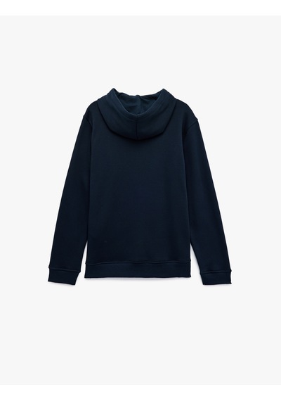Koton Şardonlu Uzun Kollu Basic Kapşonlu Sweatshirt Lacivert 7wam70001mk