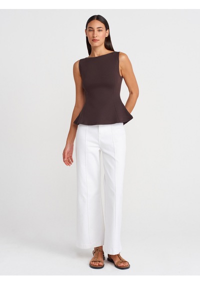 Dilvin 21001 Kayık Yaka Peplum Top-koyu Kahve Koyu Kahve