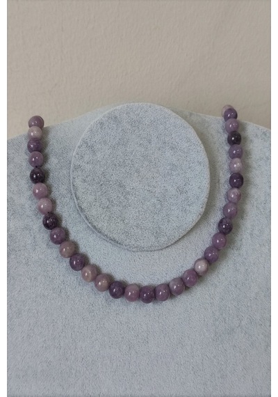 8 Mm Lepidolit Doğaltaş Kolye Altın