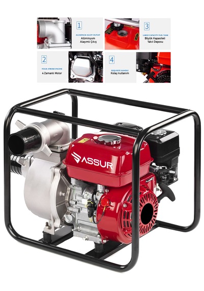 Assur Asr748 Benzinli Su Pompası Motoru Kırmızı