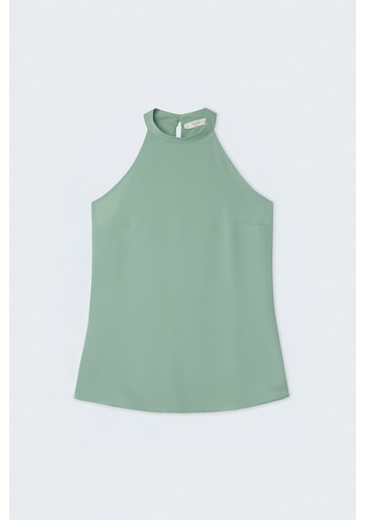 Sateen Halter Yaka Bluz - Mint-137734 MİNT