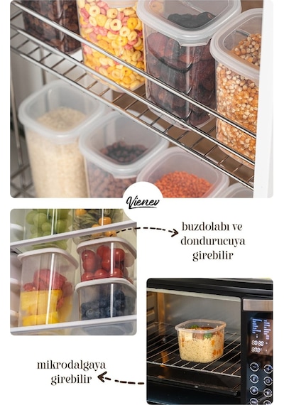 Vienev Peggy Renkli Etiketli Kare Erzak Saklama Kabı Beyaz 9x 0.55 L + 3x 1.75 L 12li Beyaz