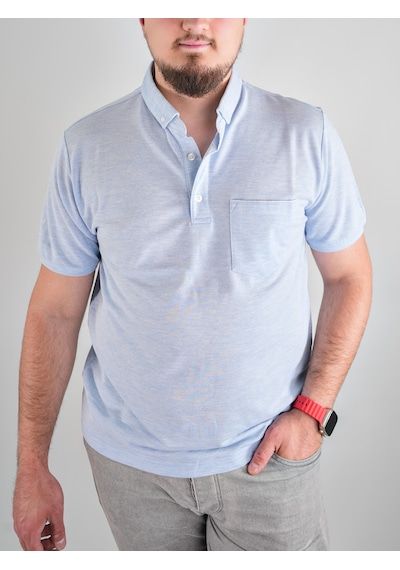 Coonless Battal Cepli Erkek Mavi Kısa Kol Yakalı Baba Tshirt Mavi