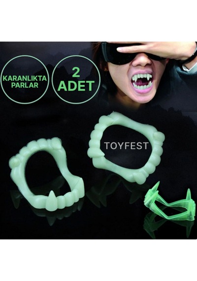 Cadılar Bayramı &halloween Parti Kostüm Aksesuarı 2 Adet Karanlıkta Parlayan Vampir Neon Glow Dişlik