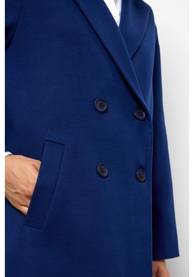 Olcay Desenli Astarlı Oversize Kruvaze Kaban Saks 3095 Saks Mavi