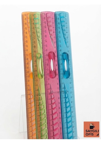 Saygılıofis Renkli Plastik Tutmalı Cetvel 30 Cm Ergonomik Şeffaf Çizim Cetveli Karışık Renkler 1 Adet Çok Renkli