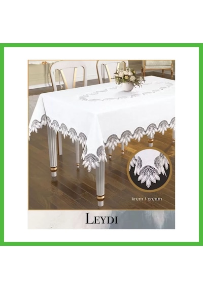 Vaveni Çeyizlik Leydi Model Krem 160x260 Cm Gardenya Keten Şık Yemek Masası Dekoru Arz
