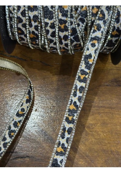 Ütü İle Yapışan Leopar Taşlı Dekoratif Şerit Bordüz En 1 Cm 1 Metre