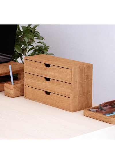 Desna Üç Katlı Üç Çekmeceli Mini Dolap 34 Cm Uzunluk X 12.1 Cm Genişlik X 20 Cm Woodsaka Doğal Ahşap