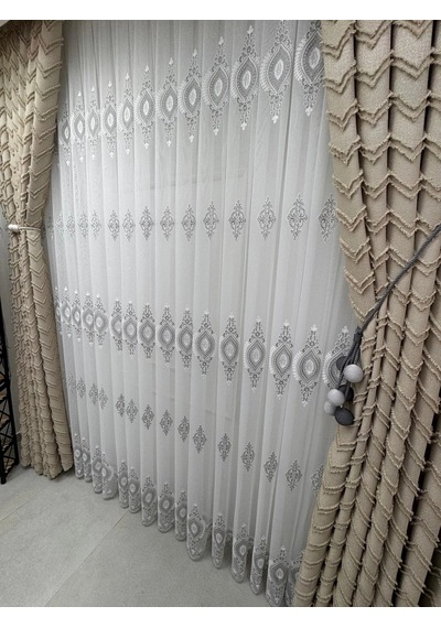Nivemeshome Ritim 3-0009 Ekru 1/3 Pileli Fon Perde 70x280