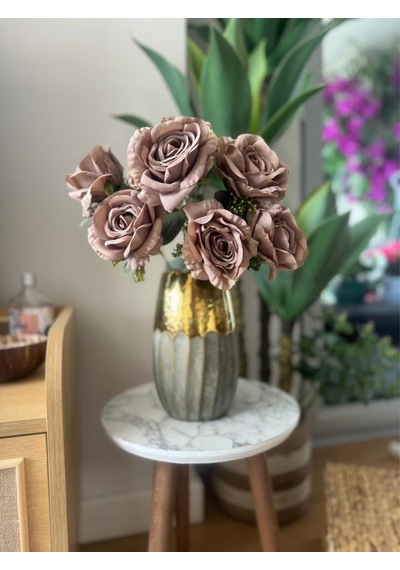 Yapay Çiçek 7li Gül Demeti 40 30cm 1.kalite Büyükboy Kahverengi
