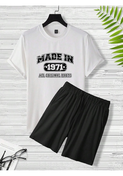 Made In 1971 T-shirt Şort - Beyaz Siyah Alt Üst Takım Şort Tişört Kombin Baskılı Bisiklet Yaka Beyaz Siyah Made In 1971 T-shirt Şort - Beyaz Siyah Alt Üst Takım Şort Tişört Kombin Baskılı Bisiklet Yaka Beyaz Siyah