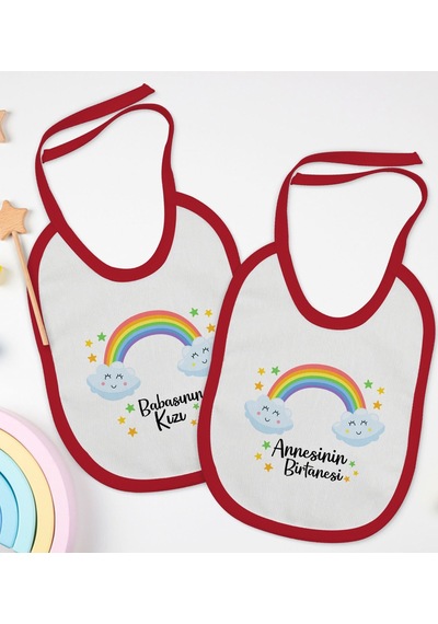 BK Kids Anne ve Baba Tasarımlı 2’li Kırmızı Mama Önlüğü-3 Kırmızı