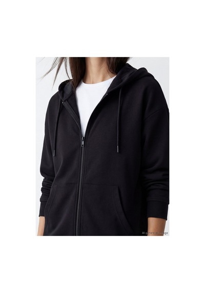 LC Waikiki Alıta Cıty Farkıyla Lcw Everyday Siyah Dalgıç Kumaşı Düz Oversize Kadın Fermuarlı Sweatshirt Siyah - 924121662 Siyah