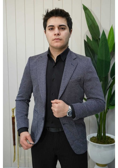 Bys Beystil Sivri Yaka Kırçıllı Lacivert Blazer Ceket Britanya - Slim Fit