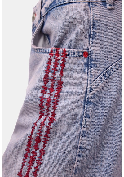 it's basic Kadın Kot Rengi 4s6-98 Süper Baggy Nakışlı Özel Tasarım Jort