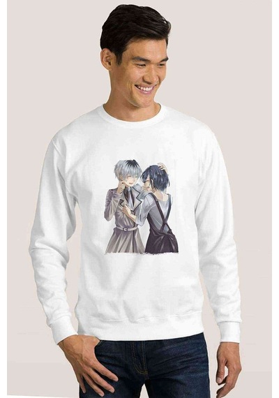 Anime Tokyo Ghoul Anteiku Baskılı Beyaz Erkek Örme Sweatshirt (530947814)