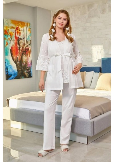 Cossy By Aqua 24621 Fistolu İp Askılı Hamile Lohusa 3 Lü Pijama Sabahlık Tk 001