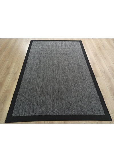 Çam Halı Sisal 9714 Gri / Siyah Bordürlü Jüt Sisal Kilim - 80x150