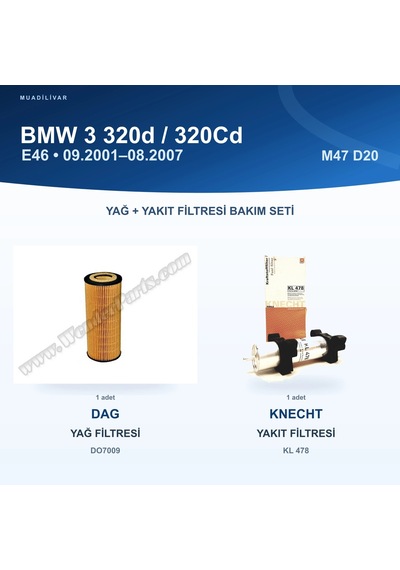 Bmw E46 320d / 320cd M47 D20 Dag Yağ Ve Knecht Yakıt Filtresi Bakım Seti