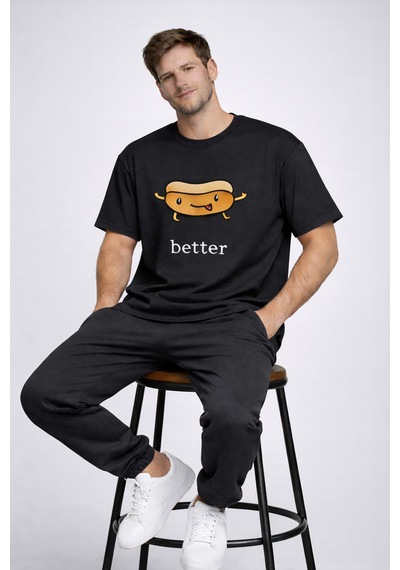 Better Together Baskılı Sevgili Kombini Çift Tişört Oversize Unis Siyah