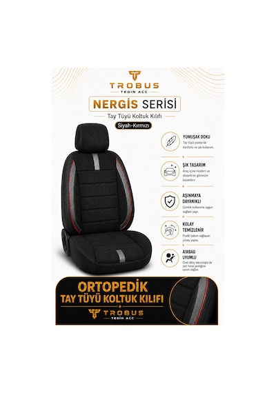 Hyundai Getz 2002-2009 Uyumlu Nergis Siyah Kırmızı Ortopedik Tay Tüyü Koltuk Kılıfı