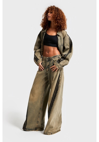 it's basic Kadın T.kot Rengi 4w440 Yandan Şeritli Palazzo Fit Tasarım Denim Kırmızı