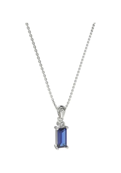 Safir Taşlı Rodyum Tektaş Baget Gümüş Kolye N10253