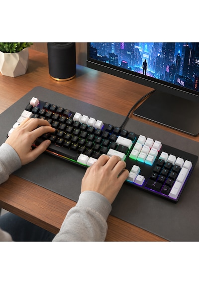 104 Tuş Rgb Aydınlatmalı Mekanik Gaming Klavye Kablolu Usb, Sayısal Tuş Takımlı Oyuncu Klavyesi