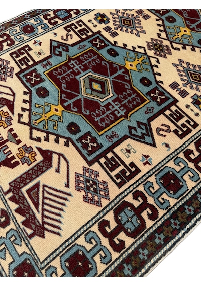 El Dokuma Sıfır Sındırgı Halısı 110x200 Turkuaz Kırmızı Kök Boya