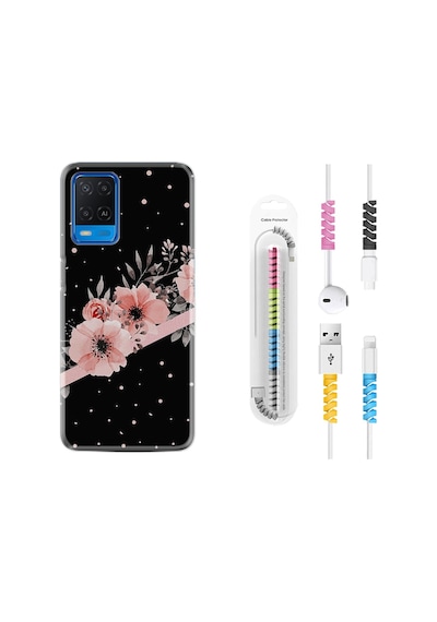 Oppo A54 Kılıf Kablo Koruyuculu Siyah Şerit Mermer 1298