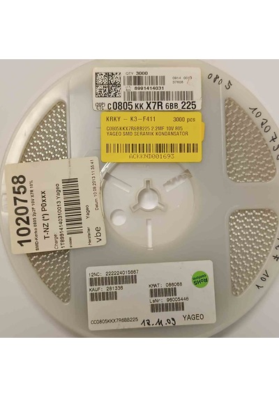 C0805kkx7r6bb225 2.2mf 10v 805 Smd Seramik Kondansatör 100 Adet