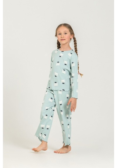 Rolypoly Kız Çocuk Teddy Bears Yeşil Uzun Kol Pijama Takım Rp3901-c-v2 Rp3901-c-v2