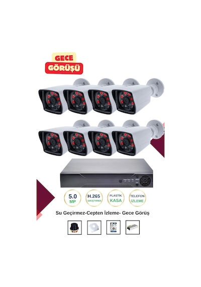 İrtech-8 Kameralı Güvenlik Kamera Seti Gece Görüşlü-su Geçirmez-tak Çalıştır G03