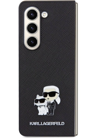 Galaxy Uyumlu Z Fold 5 Kılıf Karl Lagerfeld Lisanslı K&c Metal Logolu Saffiano Kapak Siyah