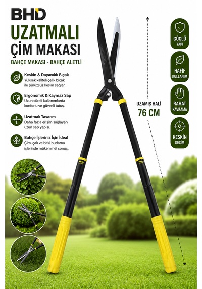 Bhd Çim Makası Uzatmalı Teleskopik Çimen Makası Bahçe Makası Bahçe Aleti Uzamış Hali :76 Cm Ağırlık :1180 Gr