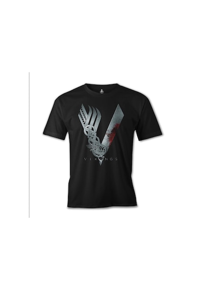 Vikings Baskılı Siyah Erkek Tshirt 001