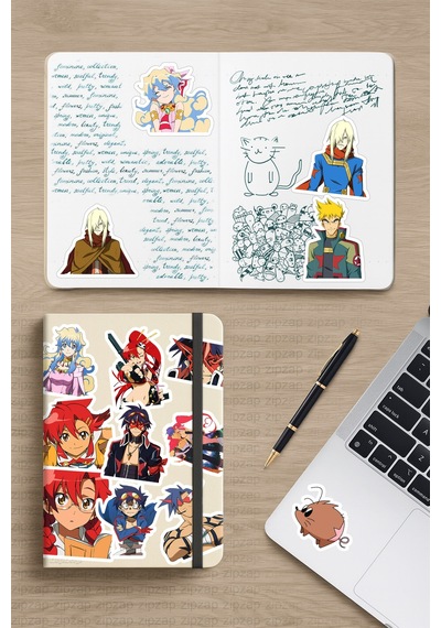 Gurren Lagann Tengen Toppa Anime Telefon Laptop Yapışkanlı Folyo Sticker Paketi 25 Adet Çok Renkli