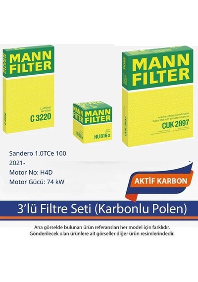Netparset Dacia Sandero 1.0tce 100 2021- Mann 3'lü Filtre Seti Karbonlu Polen -h4d -