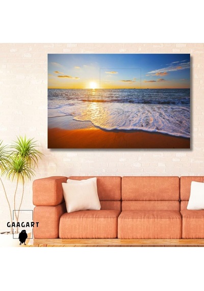 Tekli Yatay Kanvas Salon Duvar Tablosu Deniz Manzarası Sahil, 90 X 60